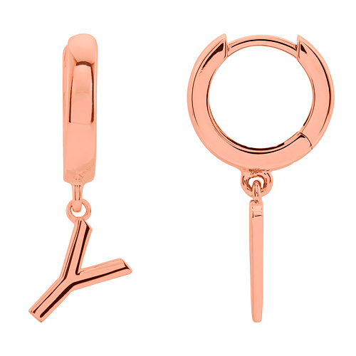 14k Rose Gold Mini Initial Y Single Hoop Earring