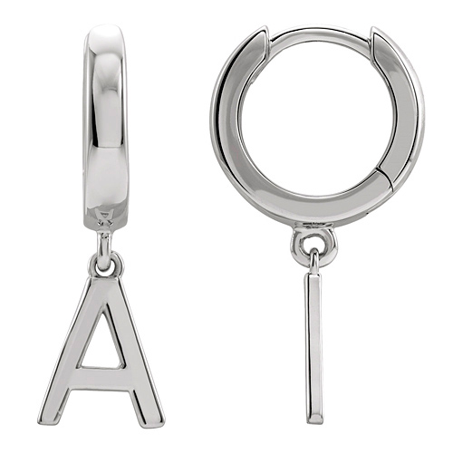 14k White Gold Mini Initial A Single Hoop Earring