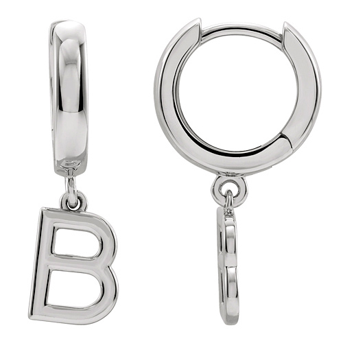 14k White Gold Mini Initial B Single Hoop Earring