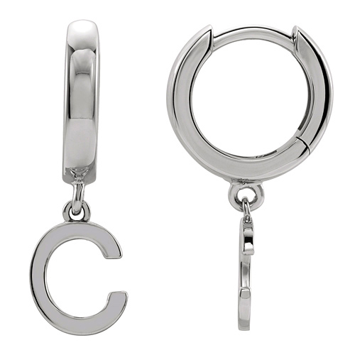 14k White Gold Mini Initial C Single Hoop Earring