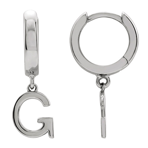 14k White Gold Mini Initial G Single Hoop Earring