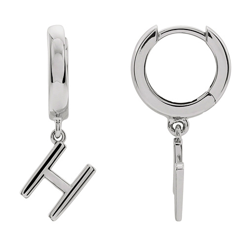14k White Gold Mini Initial H Single Hoop Earring