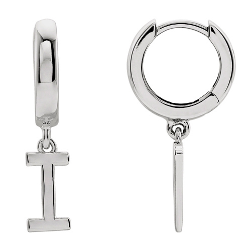 14k White Gold Mini Initial I Single Hoop Earring