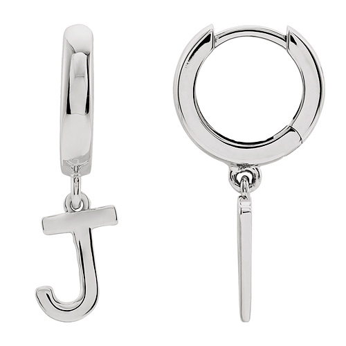 14k White Gold Mini Initial J Single Hoop Earring