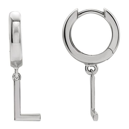14k White Gold Mini Initial L Single Hoop Earring