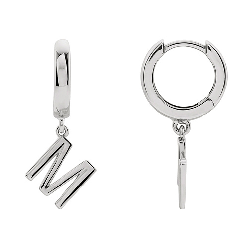 14k White Gold Mini Initial M Single Hoop Earring