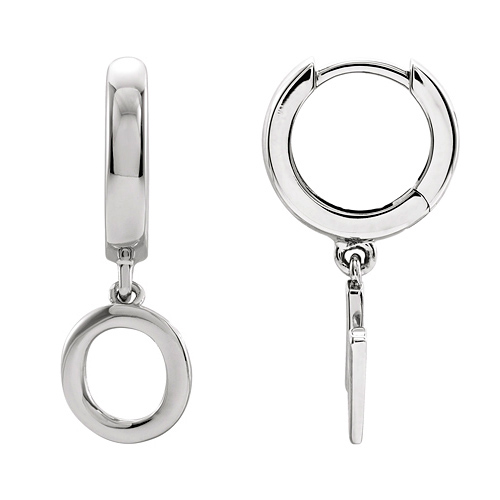 14k White Gold Mini Initial O Single Hoop Earring