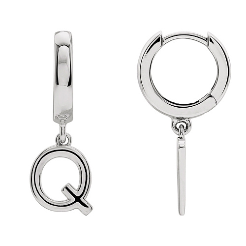 14k White Gold Mini Initial Q Single Hoop Earring