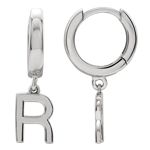 14k White Gold Mini Initial R Single Hoop Earring