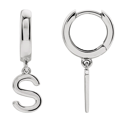 14k White Gold Mini Initial S Single Hoop Earring