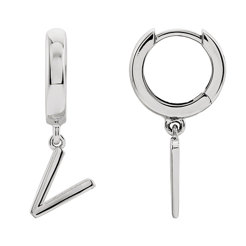 14k White Gold Mini Initial V Single Hoop Earring