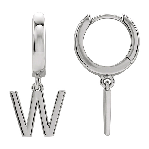 14k White Gold Mini Initial W Single Hoop Earring