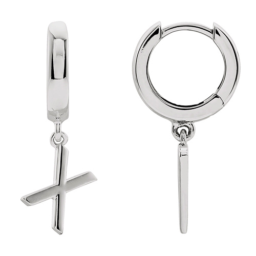14k White Gold Mini Initial X Single Hoop Earring