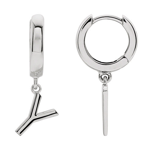 14k White Gold Mini Initial Y Single Hoop Earring