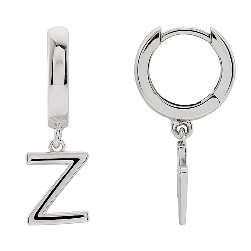 14k White Gold Mini Initial Z Single Hoop Earring
