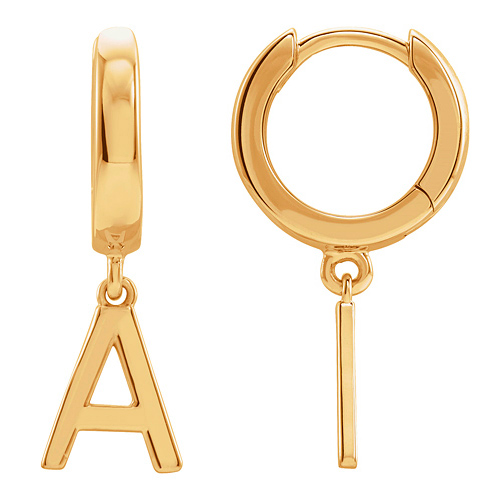 14k Yellow Gold Mini Initial A Single Hoop Earring