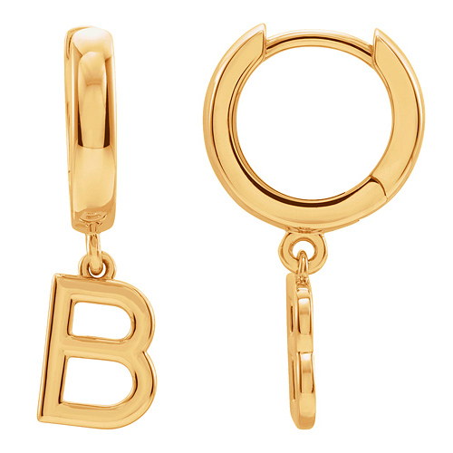 14k Yellow Gold Mini Initial B Single Hoop Earring