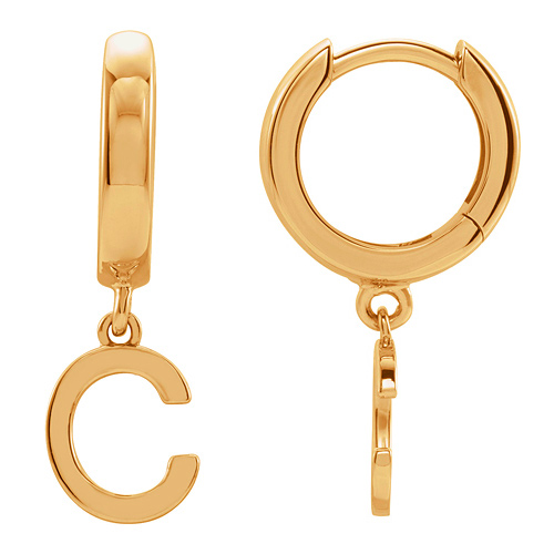 14k Yellow Gold Mini Initial C Single Hoop Earring