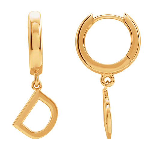 14k Yellow Gold Mini Initial D Single Hoop Earring