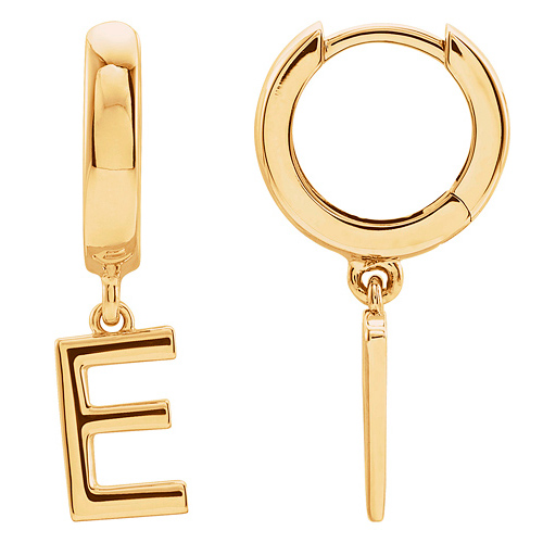 14k Yellow Gold Mini Initial E Single Hoop Earring