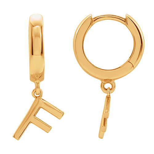 14k Yellow Gold Mini Initial F Single Hoop Earring