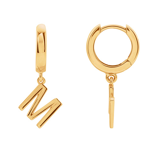 14k Yellow Gold Mini Initial M Single Hoop Earring