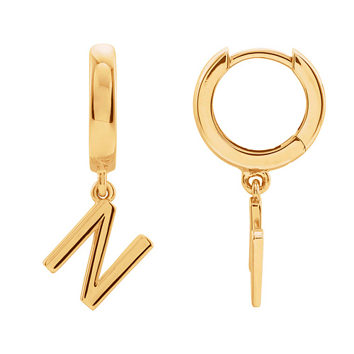 14k Yellow Gold Mini Initial N Single Hoop Earring