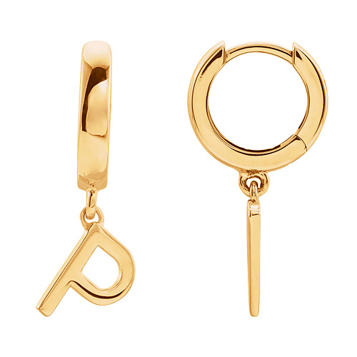 14k Yellow Gold Mini Initial P Single Hoop Earring