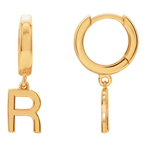 14k Yellow Gold Mini Initial R Single Hoop Earring