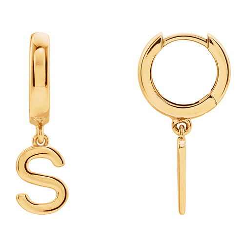 14k Yellow Gold Mini Initial S Single Hoop Earring