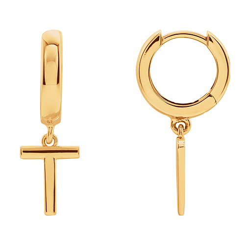 14k Yellow Gold Mini Initial T Single Hoop Earring