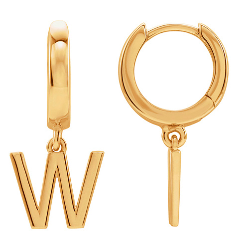 14k Yellow Gold Mini Initial W Single Hoop Earring