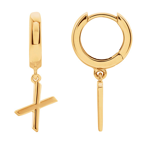 14k Yellow Gold Mini Initial X Single Hoop Earring