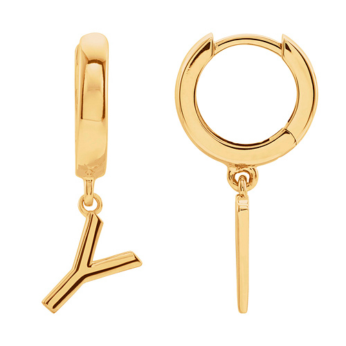 14k Yellow Gold Mini Initial Y Single Hoop Earring