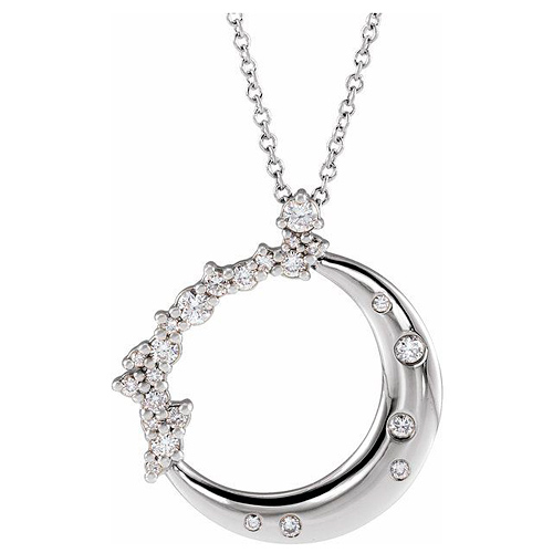 14k White Gold 1/4 ct tw Diamond Crescent Moon and Stars Necklace