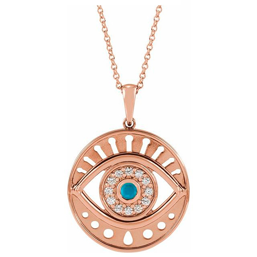 14k Rose Gold Turquoise & 1/5 ct tw Diamond Evil Eye Necklace