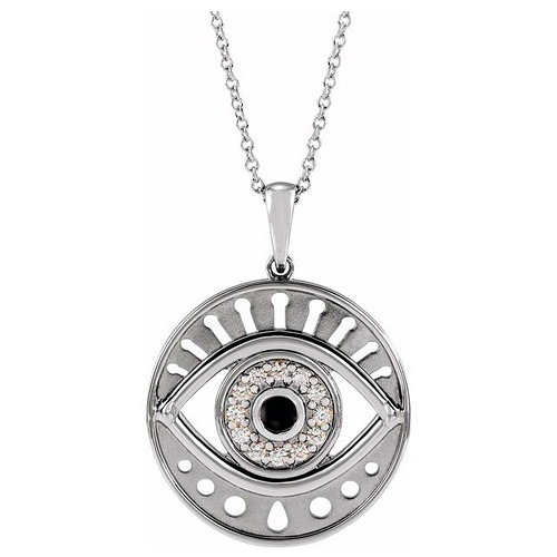14k White Gold Black Onyx & 1/5 ct tw Diamond Evil Eye Necklace