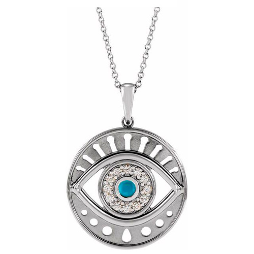 14k White Gold Turquoise & 1/5 ct tw Diamond Evil Eye Necklace