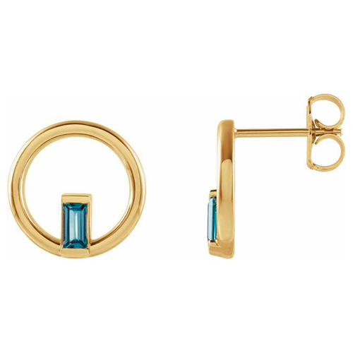 14k Yellow Gold Natural London Blue Topaz Circle Earrings