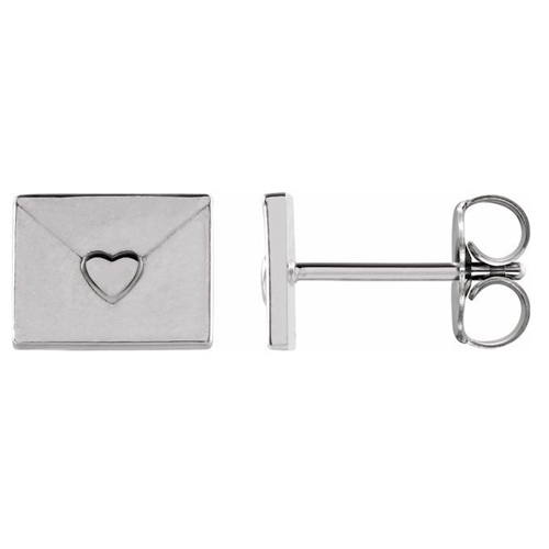 14k White Gold Heart Envelope Earrings