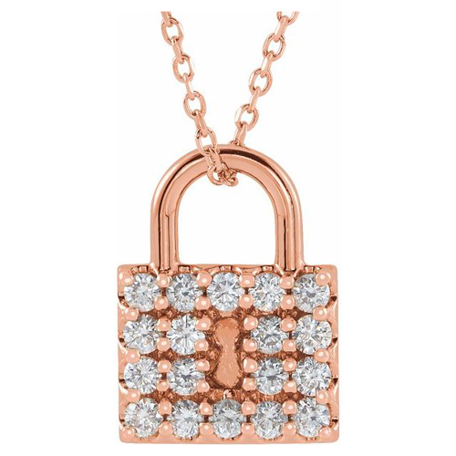 14k Rose Gold 1/2 ct tw Diamond Lock Necklace