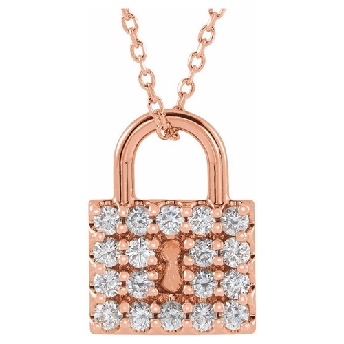 14k Rose Gold 1/2 ct tw Diamond Lock Necklace