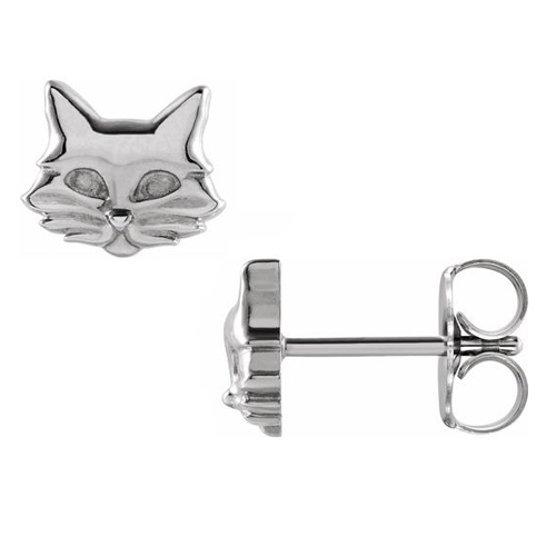 14k White Gold Tiny Cat Face Earrings