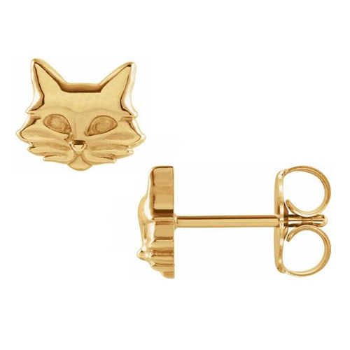 14k Yellow Gold Tiny Cat Face Earrings