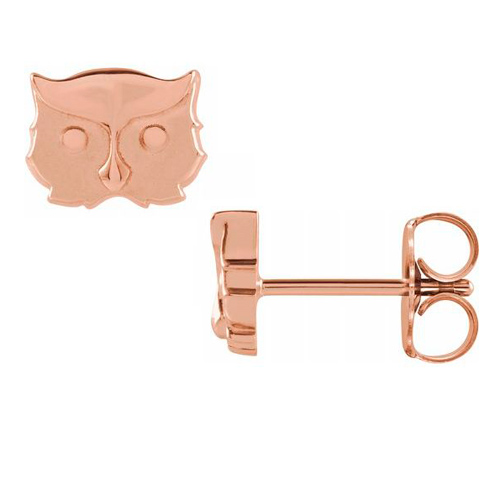 14k Rose Gold Tiny Owl Face Earrings