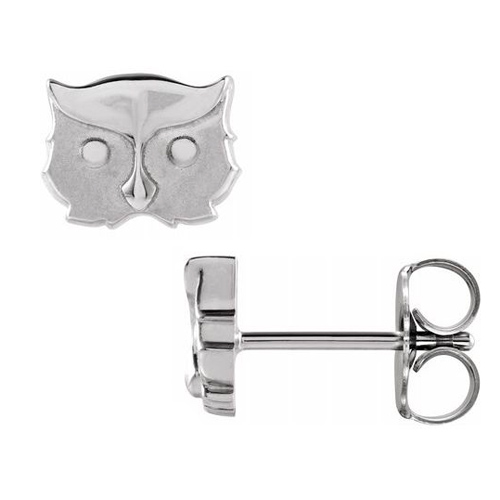 14k White Gold Tiny Owl Face Earrings