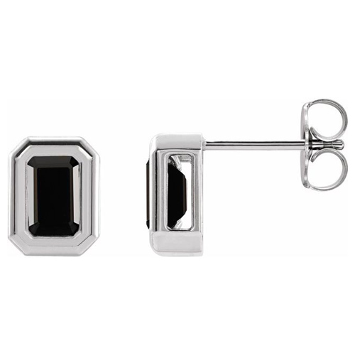 14k White Gold Emerald-cut Onyx Stud Earrings