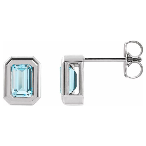 14k White Gold Emerald-cut Sky Blue Topaz Stud Earrings