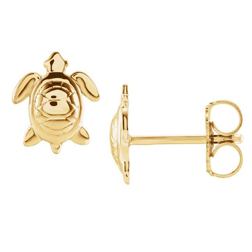 14k Yellow Gold Small Turtle Earrings 