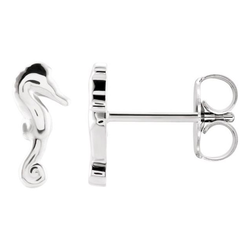 14k White Gold Mini Seahorse Earrings